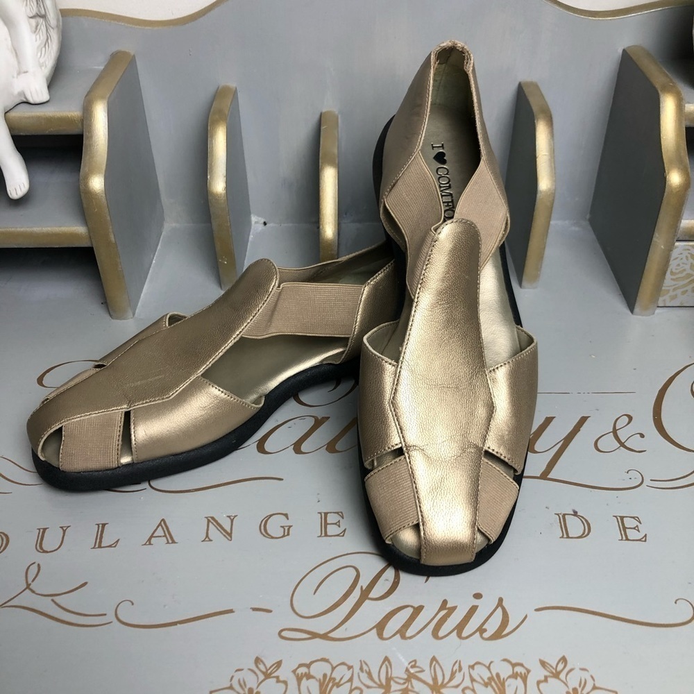 I Love Comfort Gold Leather Flats